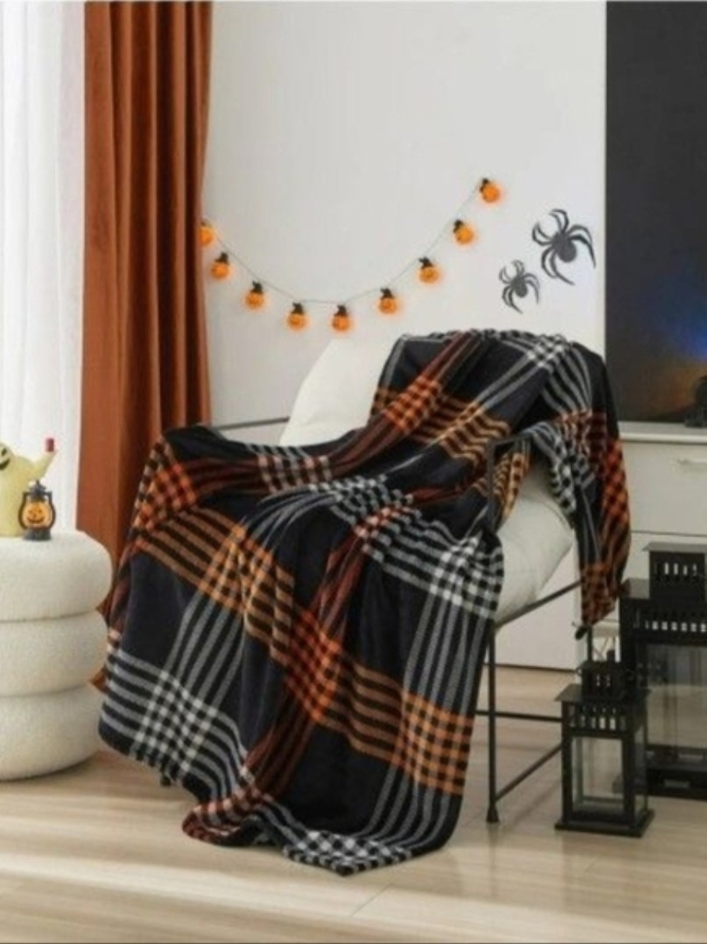 Plaid Throw Blanket - Black & Orange